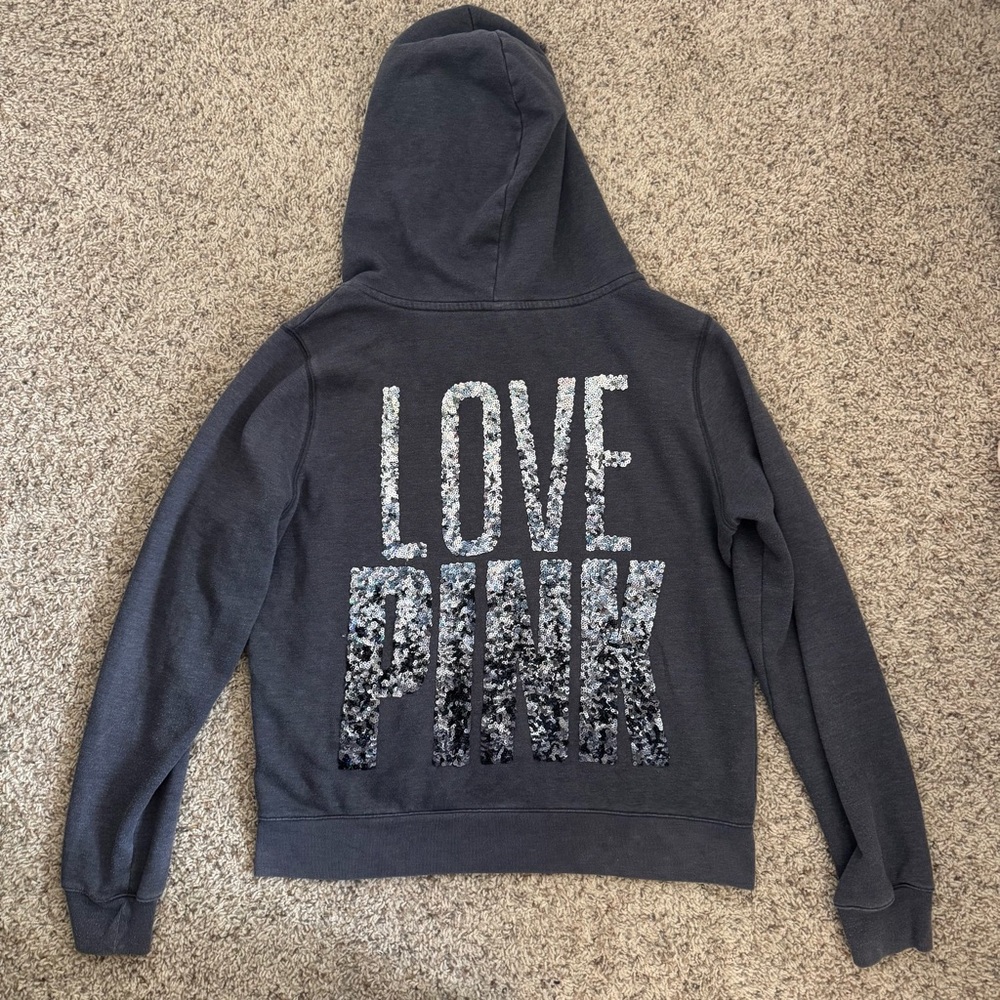 Y2K Victoria’s Secret PINK MCBLING Grey Hoodie Size M